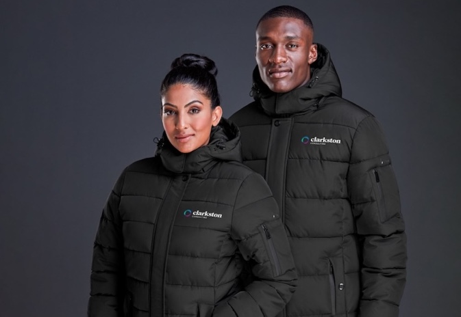 Branded Warm Winter Jackets. Black branded jackets with embroidered logo.